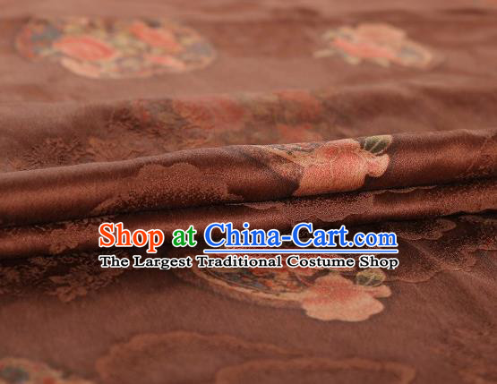 Chinese Classical Peony Pattern Design Brown Gambiered Guangdong Gauze Fabric Asian Traditional Cheongsam Silk Material