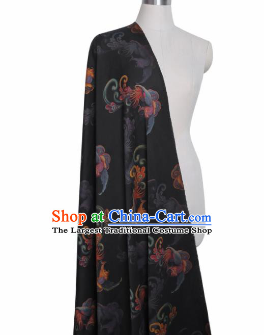 Chinese Classical Phoenix Pattern Design Black Gambiered Guangdong Gauze Fabric Asian Traditional Cheongsam Silk Material