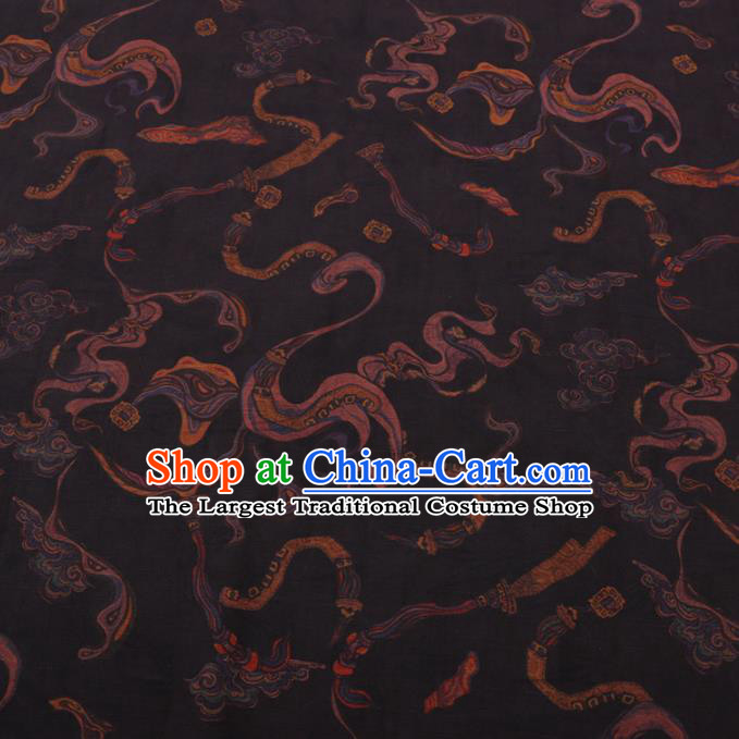 Chinese Classical Ribbon Pattern Design Black Gambiered Guangdong Gauze Fabric Asian Traditional Cheongsam Silk Material