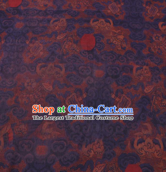 Chinese Classical Printing Fan Pattern Design Deep Blue Gambiered Guangdong Gauze Fabric Asian Traditional Cheongsam Silk Material