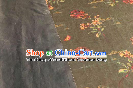 Asian Chinese Traditional Flowers Pattern Design Olive Green Gambiered Guangdong Gauze Fabric Silk Material