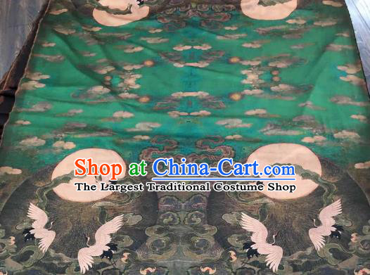 Asian Chinese Traditional Crane Pattern Design Green Gambiered Guangdong Gauze Fabric Silk Material