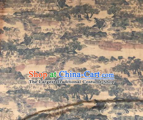 Asian Chinese Traditional Pattern Design Brown Gambiered Guangdong Gauze Fabric Silk Material