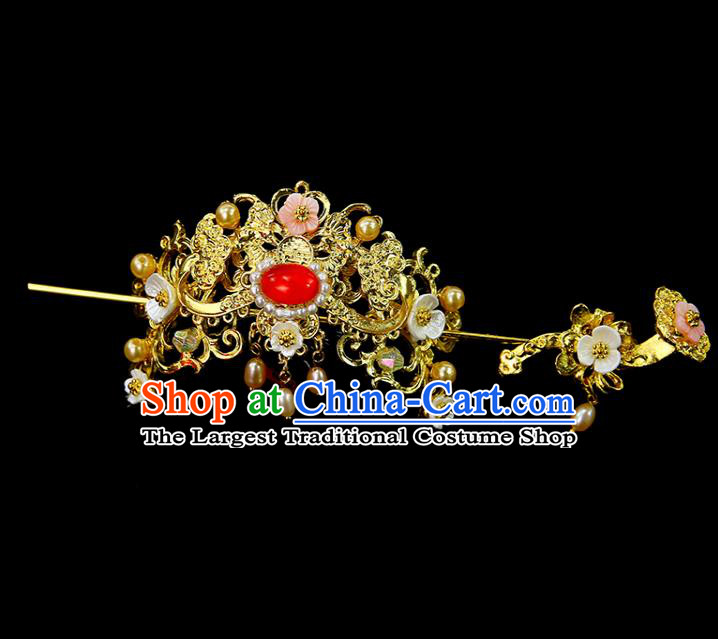 Chinese Ancient Princess Red Glass Hair Crown and Hairpins Traditional Classical Dance Hair Accessories for Women