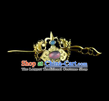 Chinese Drama Royal Prince Lilac Glass Hair Crown and Golden Hairpin Ancient Swordsman Hair Accessories for Men