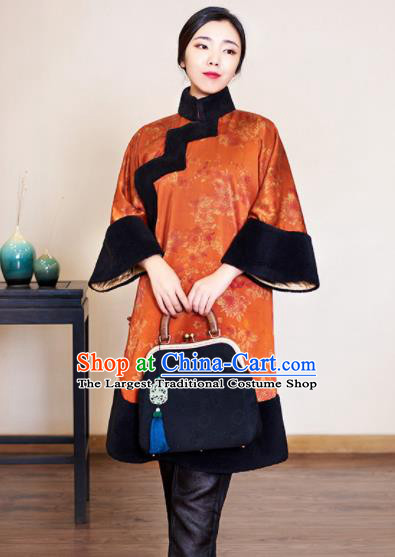 Traditional Chinese Graceful Orange Brocade Cheongsam Silk Qipao Dress for Women