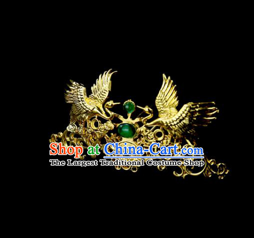 Chinese Ancient Princess Green Glass Golden Crane Hair Crown Traditional Classical Dance Hair Accessories for Women