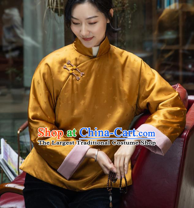 Top Grade Traditional Chinese National Golden Jacket Tang Suit Silk Upper Outer Garment for Women