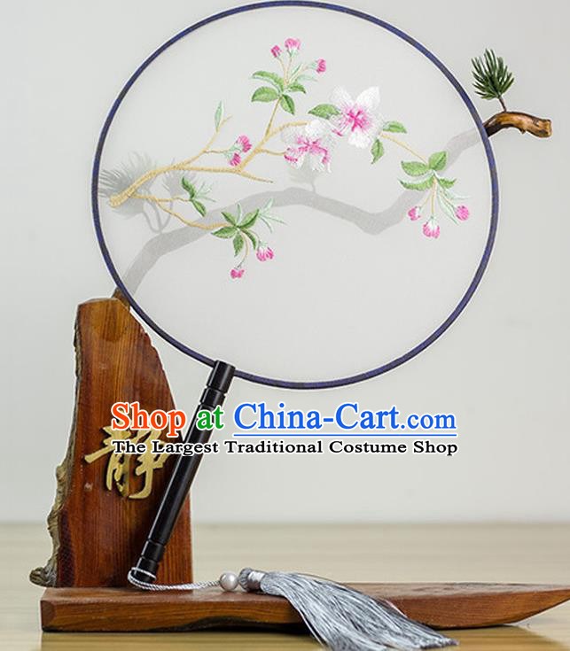 Chinese Traditional Embroidered Peach Blossom Round Fan Classical Palace Fans for Women
