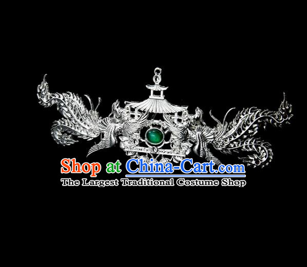 Chinese Ancient Princess Green Glass Hair Clip Phoenix Hairpins Traditional Classical Dance Hair Accessories for Women