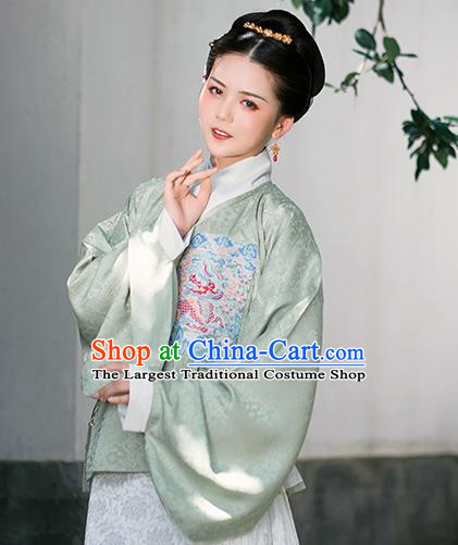 Chinese Ancient Nobility Lady Embroidered Green Blouse and Skirt Traditional Ming Dynasty Countess Costumes for Women