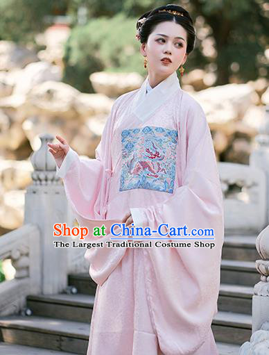 Chinese Ancient Royal Countess  Embroidered Pink Gown and Skirt Traditional Ming Dynasty Imperial Concubine Costumes for Women