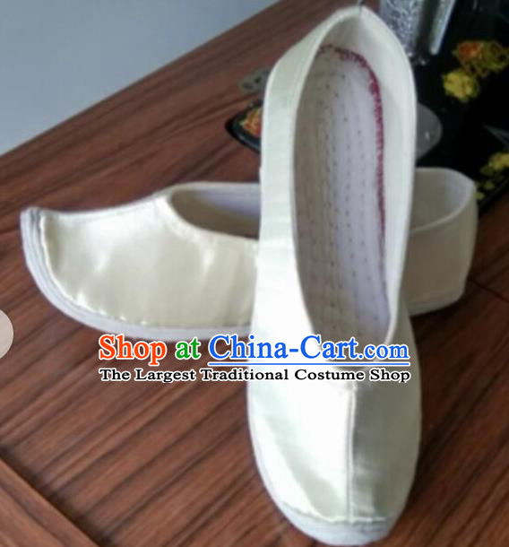 Chinese Traditional White Satin Shoes Opera Shoes Hanfu Shoes Princess Shoes for Women