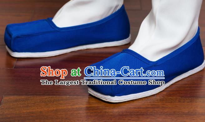 Chinese Handmade Ming Dynasty Deep Blue Cloth Shoes Traditional Hanfu Shoes Opera Shoes for Men