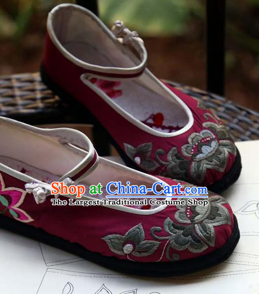 Chinese Traditional National Embroidered Wine Red Shoes Hanfu Shoes for Women