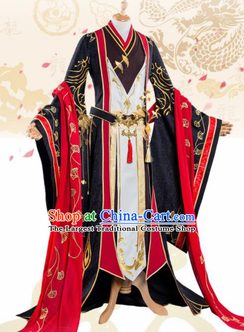 Chinese Cosplay King Swordsman Black Hanfu Clothing Traditional Ancient Knight Costume for Men