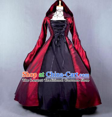 Halloween Cosplay Witch Costumes Fancy Ball Vampiress Wine Red Dress for Women
