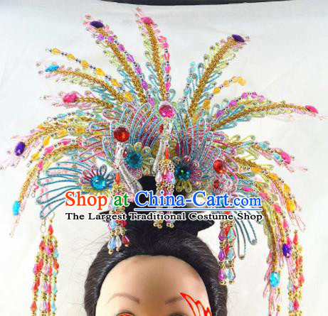 Chinese Traditional Peking Opera Princess Colorful Phoenix Crown Handmade Ancient Court Lady Hair Accessories for Women