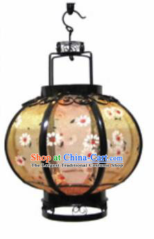 Chinese Classical Yellow Veil Round Palace Lantern Traditional Handmade Ironwork Ceiling Lamp