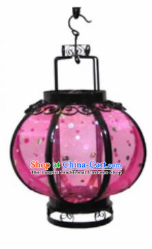 Chinese Classical Rosy Veil Round Palace Lantern Traditional Handmade Ironwork Ceiling Lamp