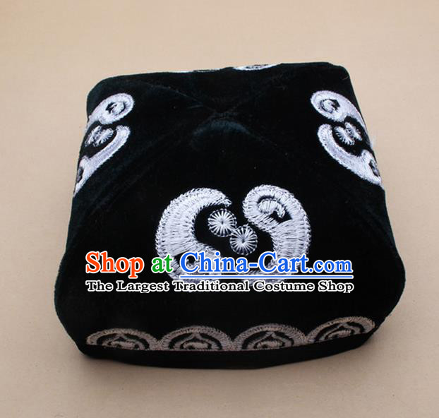 Chinese Traditional Uyghur Minority Dance Embroidered Atrovirens Velvet Hat Xinjiang Ethnic Headwear for Men