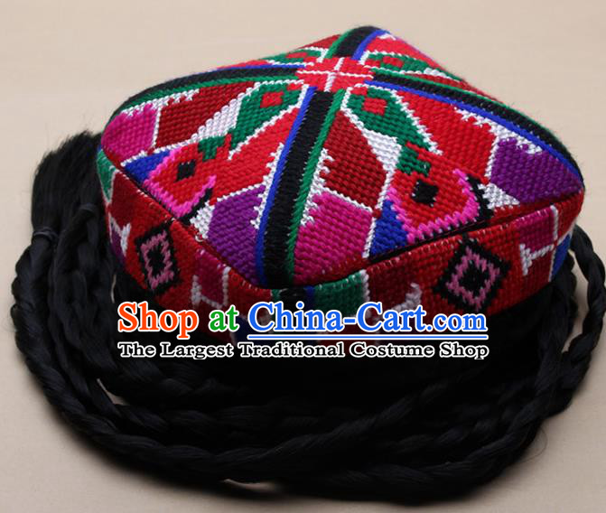 Handmade Chinese Traditional Uyghur Minority Dance Knitted Hat Ethnic Nationality Headwear for Women