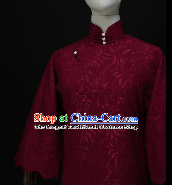 Chinese Traditional Wine Red Cheongsam Costume Republic of China Mandarin Qipao Dress for Women
