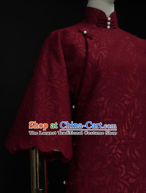 Chinese Traditional Wine Red Cheongsam Costume Republic of China Mandarin Qipao Dress for Women