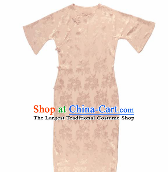 Chinese Traditional Light Pink Silk Cheongsam Costume Republic of China Mandarin Qipao Dress for Women