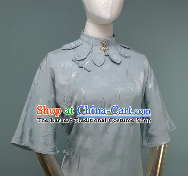 Chinese Traditional Light Blue Silk Cheongsam Costume Republic of China Mandarin Qipao Dress for Women