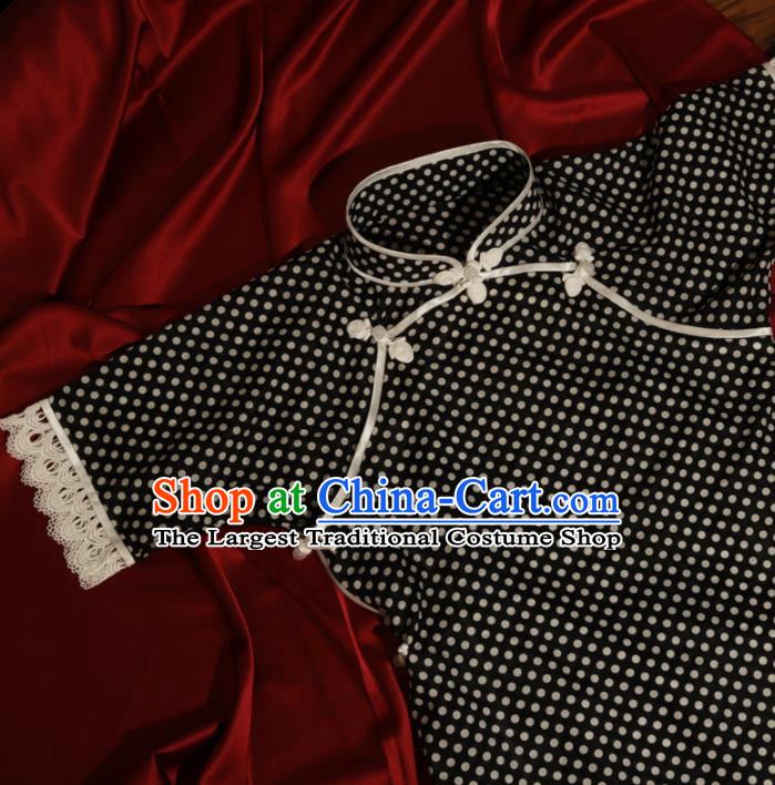 Chinese Traditional Black Cotton Cheongsam Costume Republic of China Mandarin Qipao Dress for Women