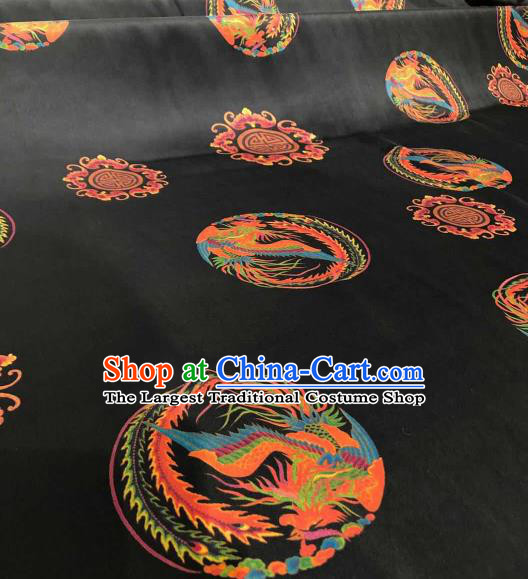 Asian Chinese Traditional Phoenix Pattern Design Black Gambiered Guangdong Gauze Fabric Silk Material
