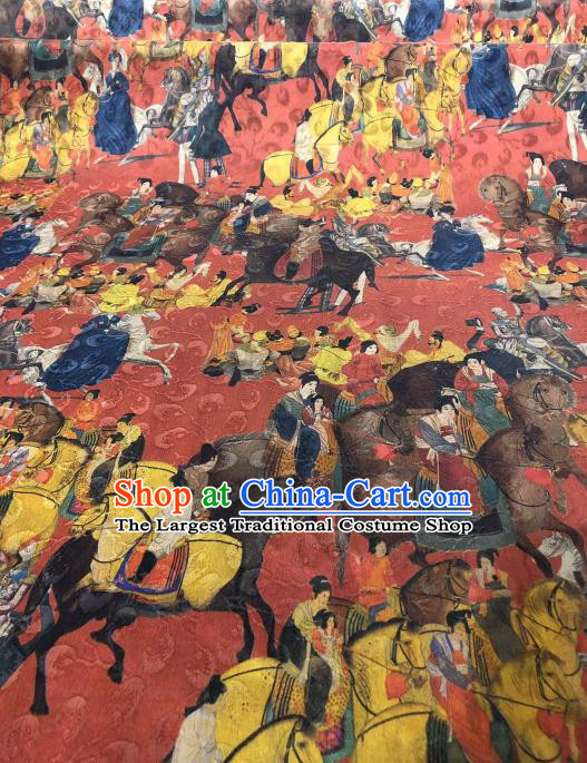 Asian Chinese Traditional Tang Dynasty Pattern Design Red Gambiered Guangdong Gauze Fabric Silk Material