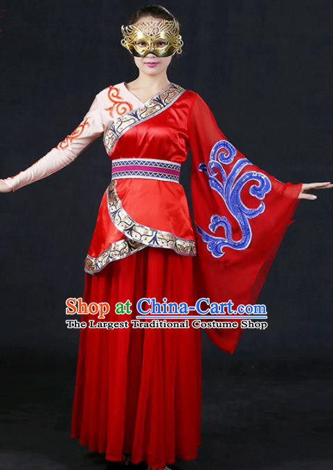 Chinese Spring Festival Gala Classical Dance Red Dress Traditional Fan Dance Compere Costume for Women