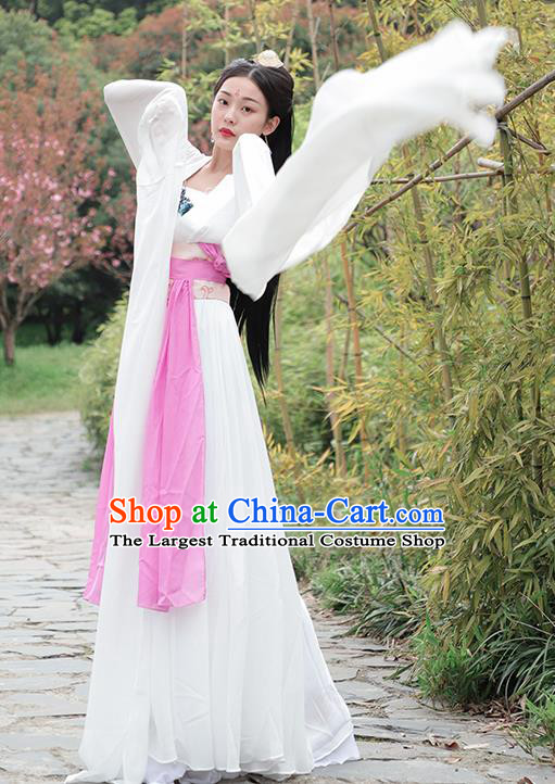 Chinese Traditional Classical Dance White Hanfu Dress Ancient Drama Court Princess Costume for Women