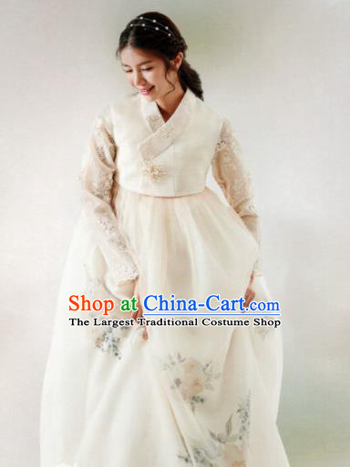 Korean Traditional Hanbok Wedding Bride White Blouse and Printing Dress Outfits Asian Korea Fashion Costume for Women
