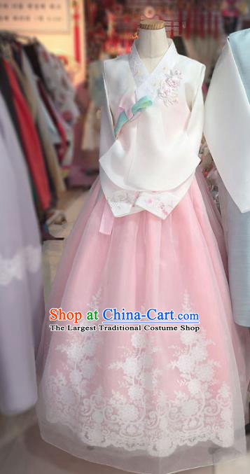 Korean Traditional Hanbok Court White Blouse and Pink Dress Outfits Asian Korea Fashion Costume for Women