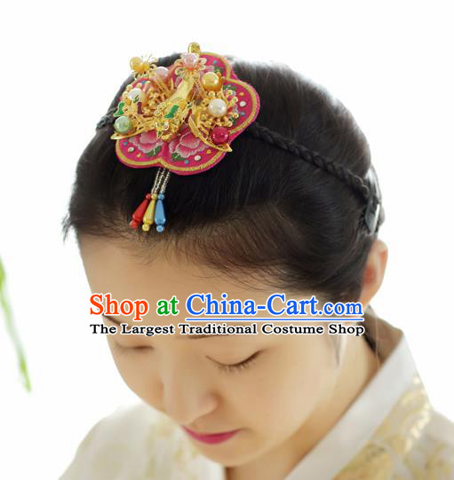 Korean Traditional Wedding Bride Rosy Hairband Asian Korea Hanbok Hair Accessories for Women