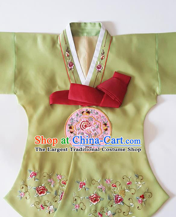 Korean Traditional Hanbok Garment Court Embroidered Peony Olive Green Blouse Asian Korea Fashion Costume for Women