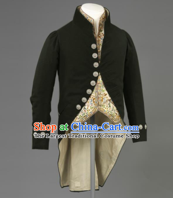 Western Middle Ages Drama Black Coat European Traditional Knight Costume for Men