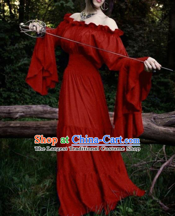 Western Halloween Cosplay Court Red Dress European Traditional Middle Ages Princess Costume for Women