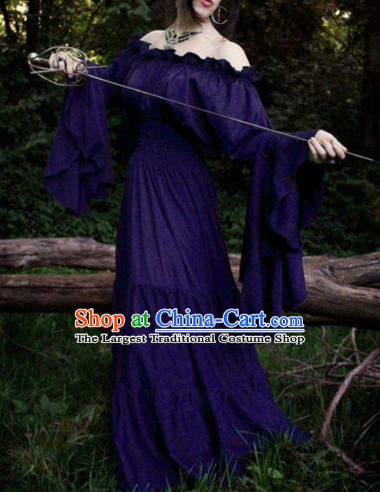 Western Halloween Cosplay Court Purple Dress European Traditional Middle Ages Princess Costume for Women
