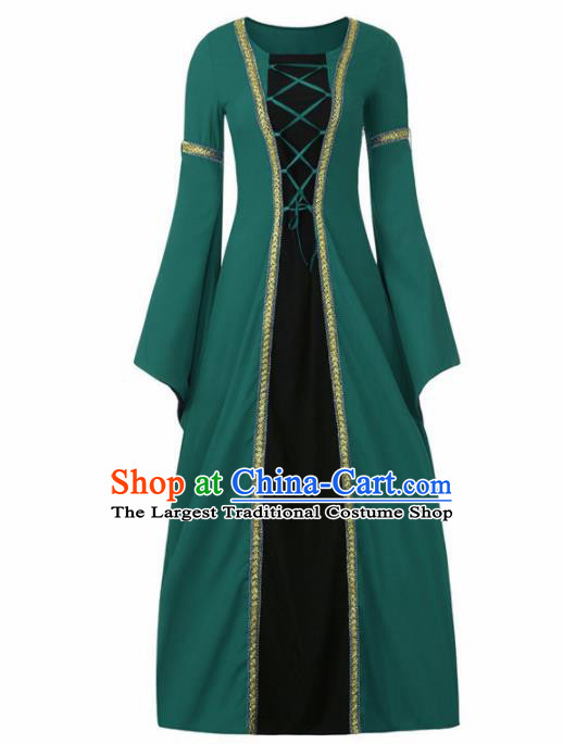 Western Halloween Cosplay Green Dress European Traditional Middle Ages Court Princess Costume for Women
