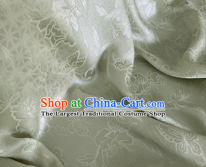 Asian Chinese Classical Peony Butterfly Pattern Design Light Green Brocade Jacquard Fabric Traditional Cheongsam Silk Material