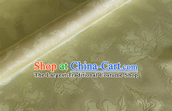 Asian Chinese Classical Peony Butterfly Pattern Design Yellow Brocade Jacquard Fabric Traditional Cheongsam Silk Material