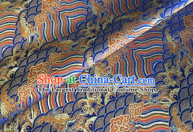 Asian Chinese Classical Wave Cliff Pattern Design Royalblue Brocade Jacquard Fabric Traditional Cheongsam Silk Material