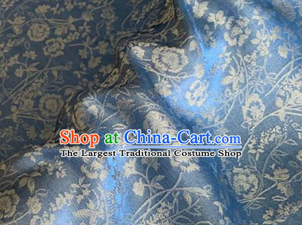 Asian Chinese Classical Jacquard Peony Pattern Design Blue Brocade Fabric Traditional Cheongsam Silk Material
