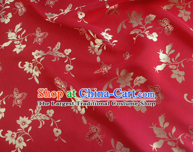 Asian Chinese Classical Butterfly Flowers Pattern Design Red Silk Fabric Traditional Cheongsam Brocade Material