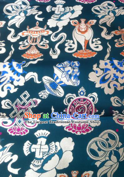 Asian Chinese Classical Tibetan Pattern Design Peacock Green Silk Fabric Traditional Brocade Material