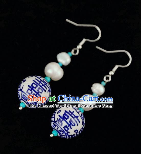 Chinese Traditional National Ceramics Earrings Handmade Ear Accessories for Women